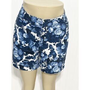 The Limited Women’s Floral Print Flat Front Chino Shorts Blue White Size 14‎